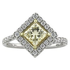1.61ct Fancy Light Yellow Princess Cut Diamond Engagement Ring