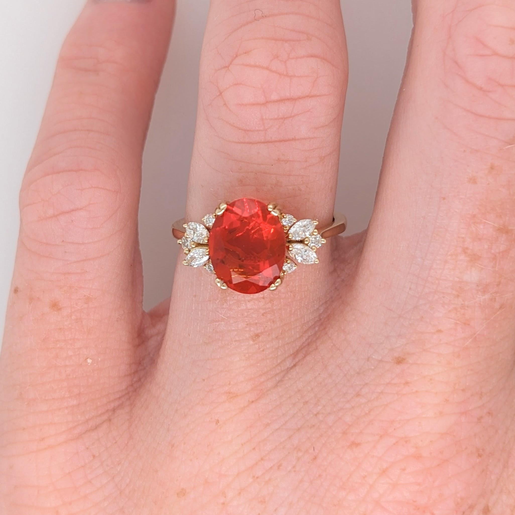 1.61ct Fire Opal Ring w Diamond Accents in Solid 14k Yellow Gold Oval 10x8mm In New Condition In Columbus, OH