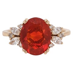 1.61ct Fire Opal Ring w Diamond Accents in Solid 14k Yellow Gold Oval 10x8mm