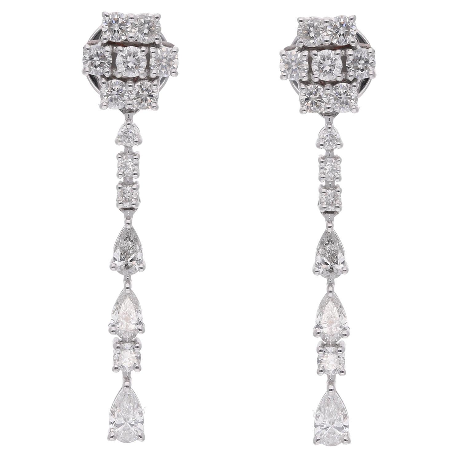 Pendientes colgantes de oro blanco de 14 quilates con un diamante natural SI/H de 1,61 quilates Moderno en venta