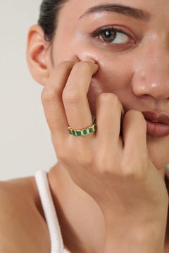 1.61ct Octagon Cut Emerald Bezel Set Stackable Band Ring in 14K Yellow Gold