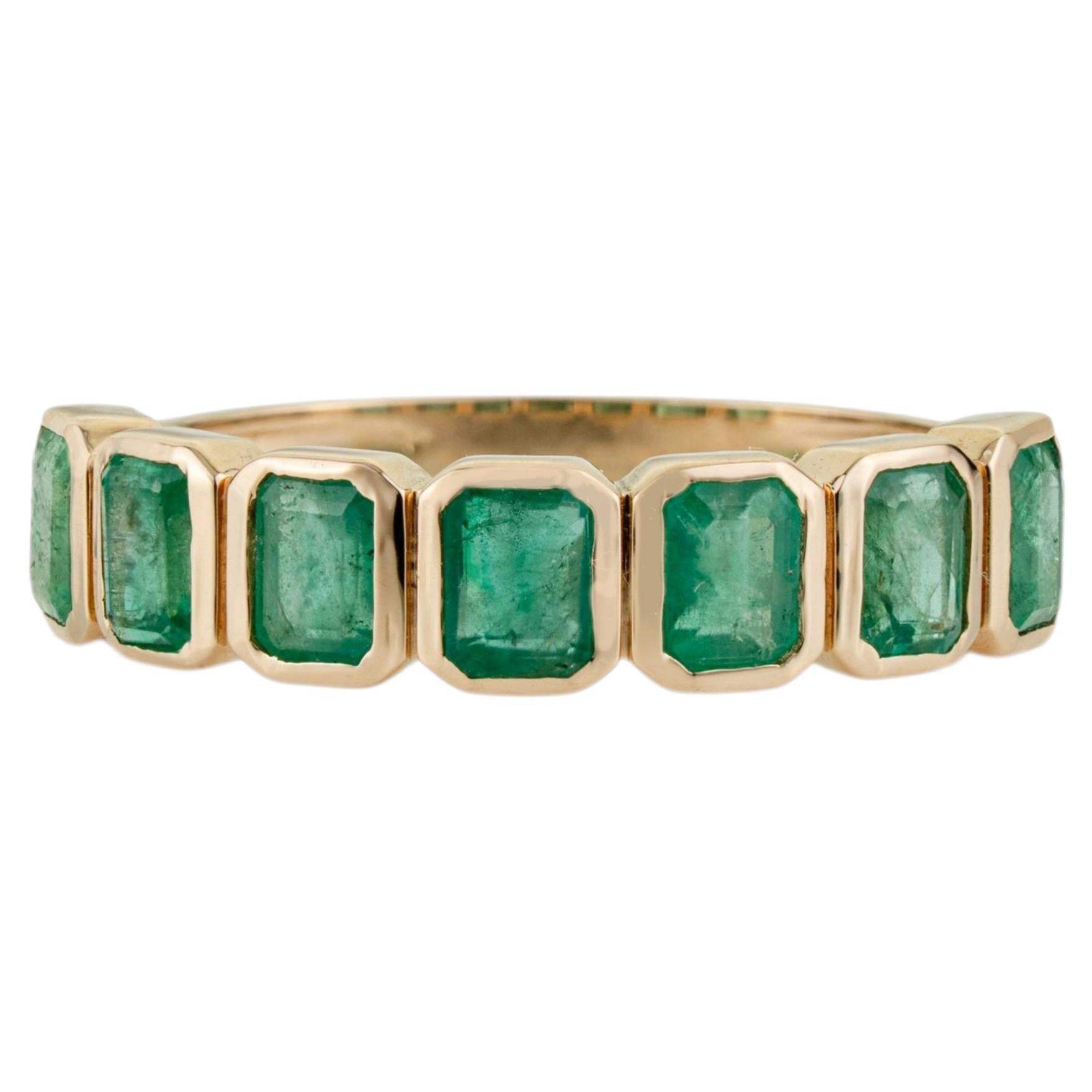 1.61ct Octagon Cut Emerald Bezel Set Stackable Band Ring in 14K Yellow Gold