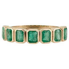1.61ct Octagon Cut Emerald Bezel Set Stackable Band Ring in 14K Yellow Gold