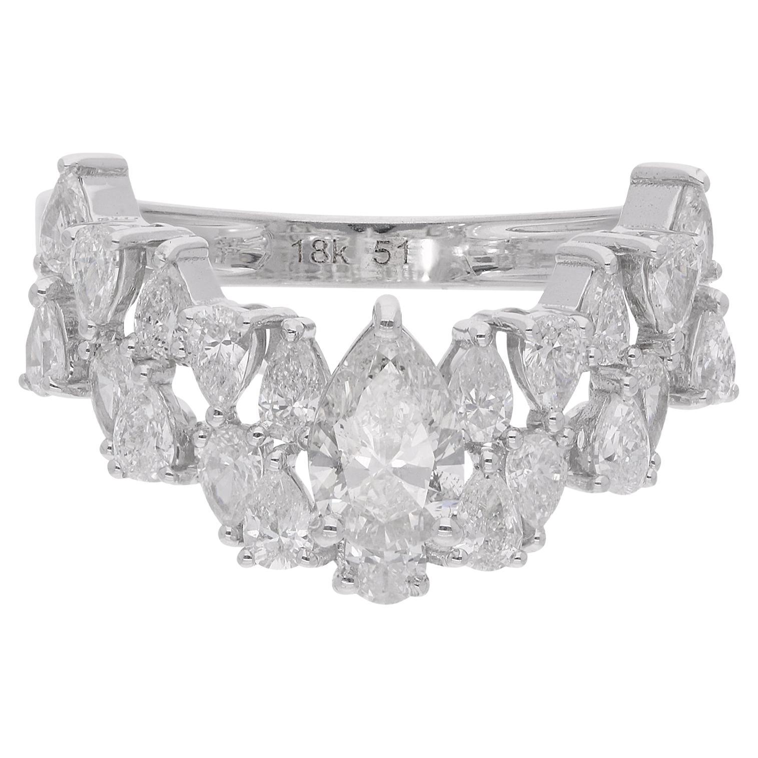 1.61Ct Pear Diamond Chevron Design Ring 14 Karat White Gold Handmade Jewelry (Bague en or blanc 14 carats avec diamant en forme de chevron)