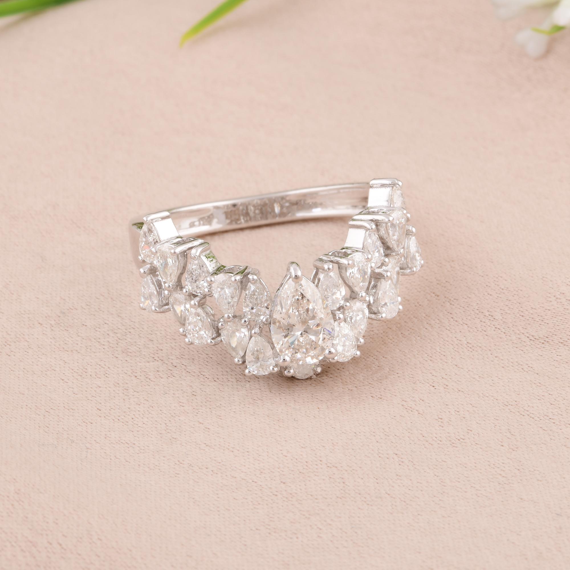 For Sale:  1.61Ct Pear Diamond Chevron Design Ring 18 Karat White Gold Handmade Jewelry 3