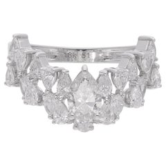 1.61Ct Pear Diamond Chevron Design Ring 18 Karat White Gold Handmade Jewelry