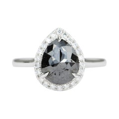 1.61ct Pear Shape Black Diamond Halo Engagement Ring 14k White Gold AD1707-12