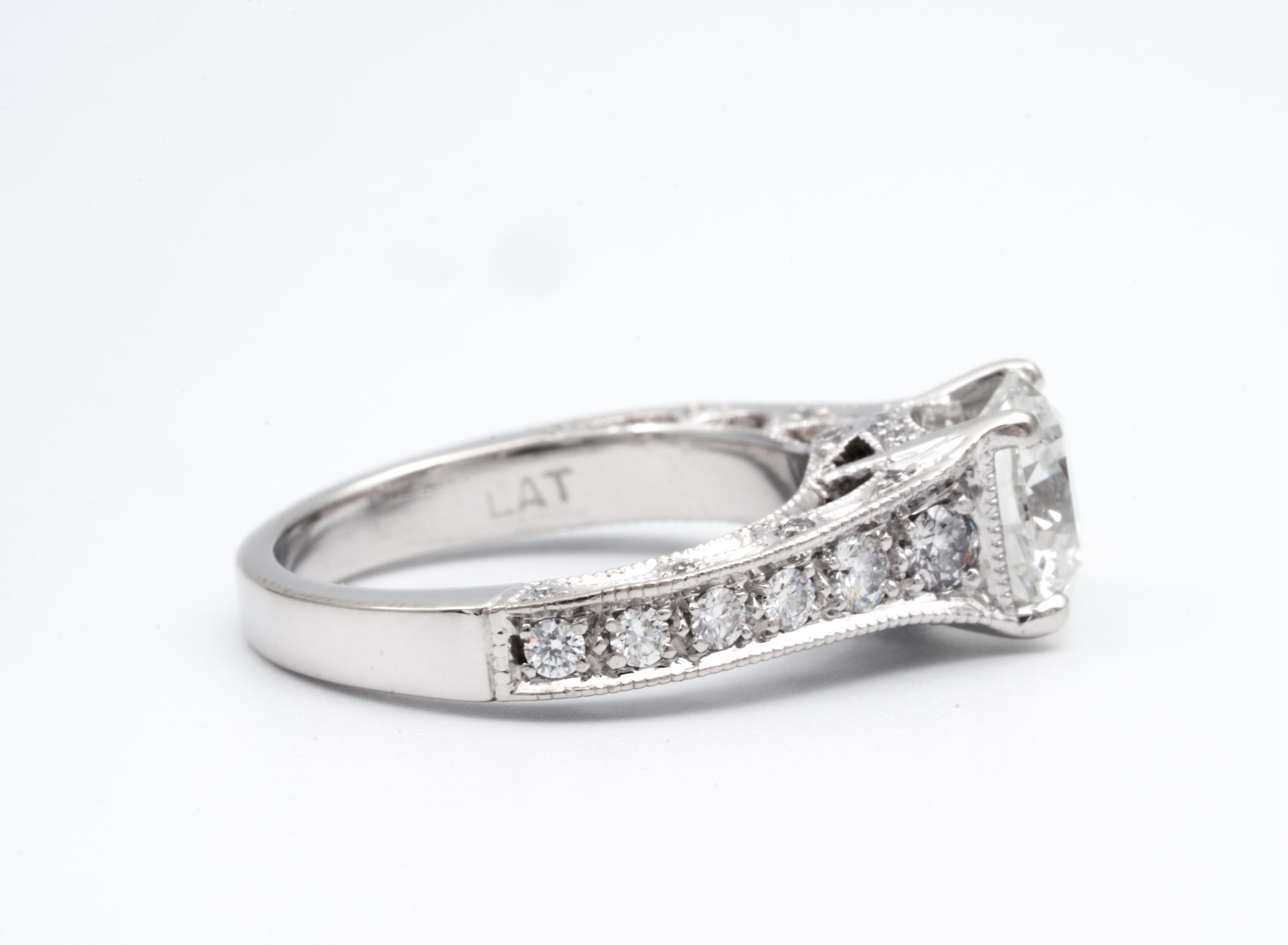Modern 1.61 Carat Round Brilliant Excellent Cut, GIA, Engagement Ring in Platinum