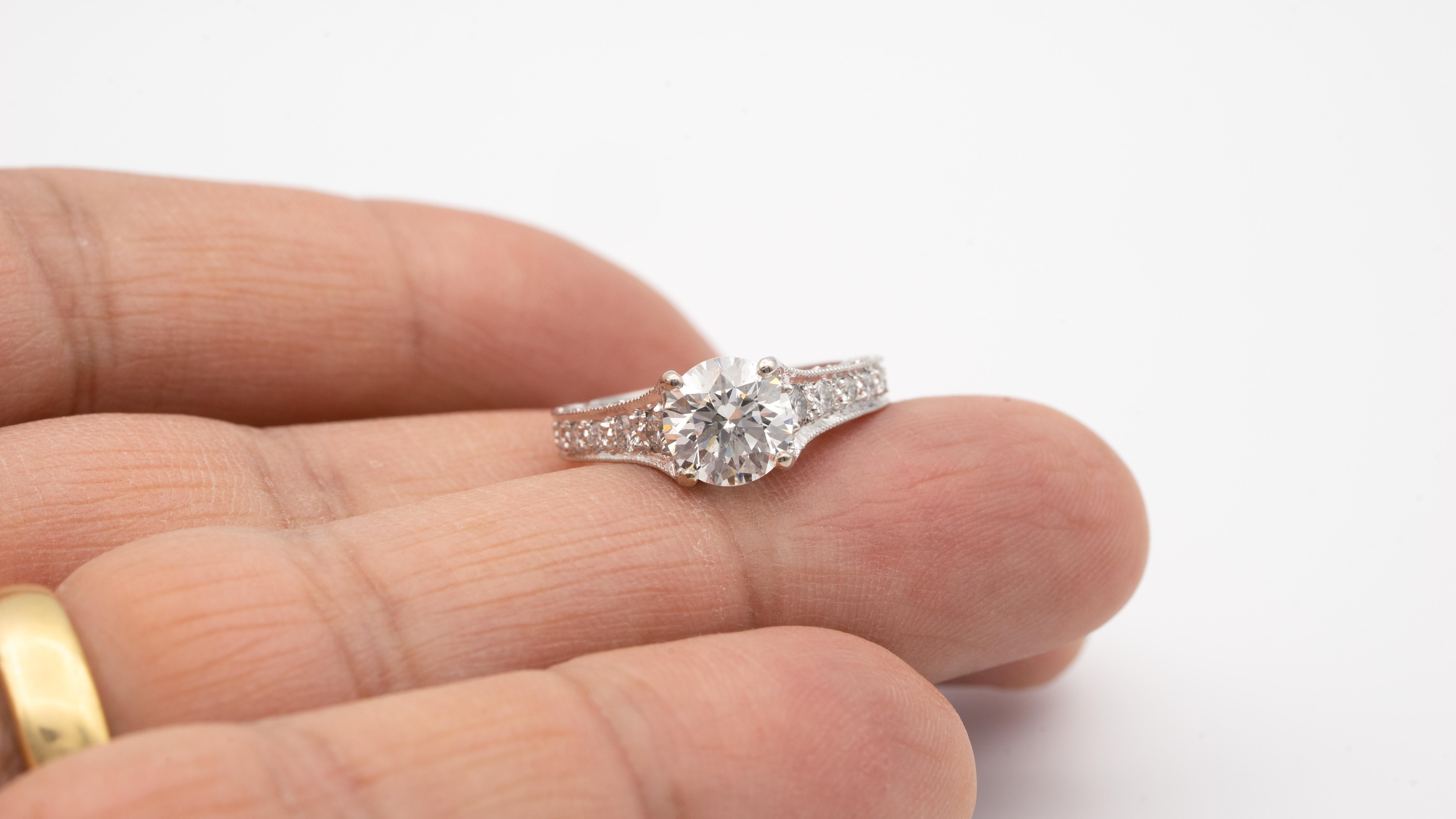 1.61 Carat Round Brilliant Excellent Cut, GIA, Engagement Ring in Platinum In Excellent Condition In New York, NY