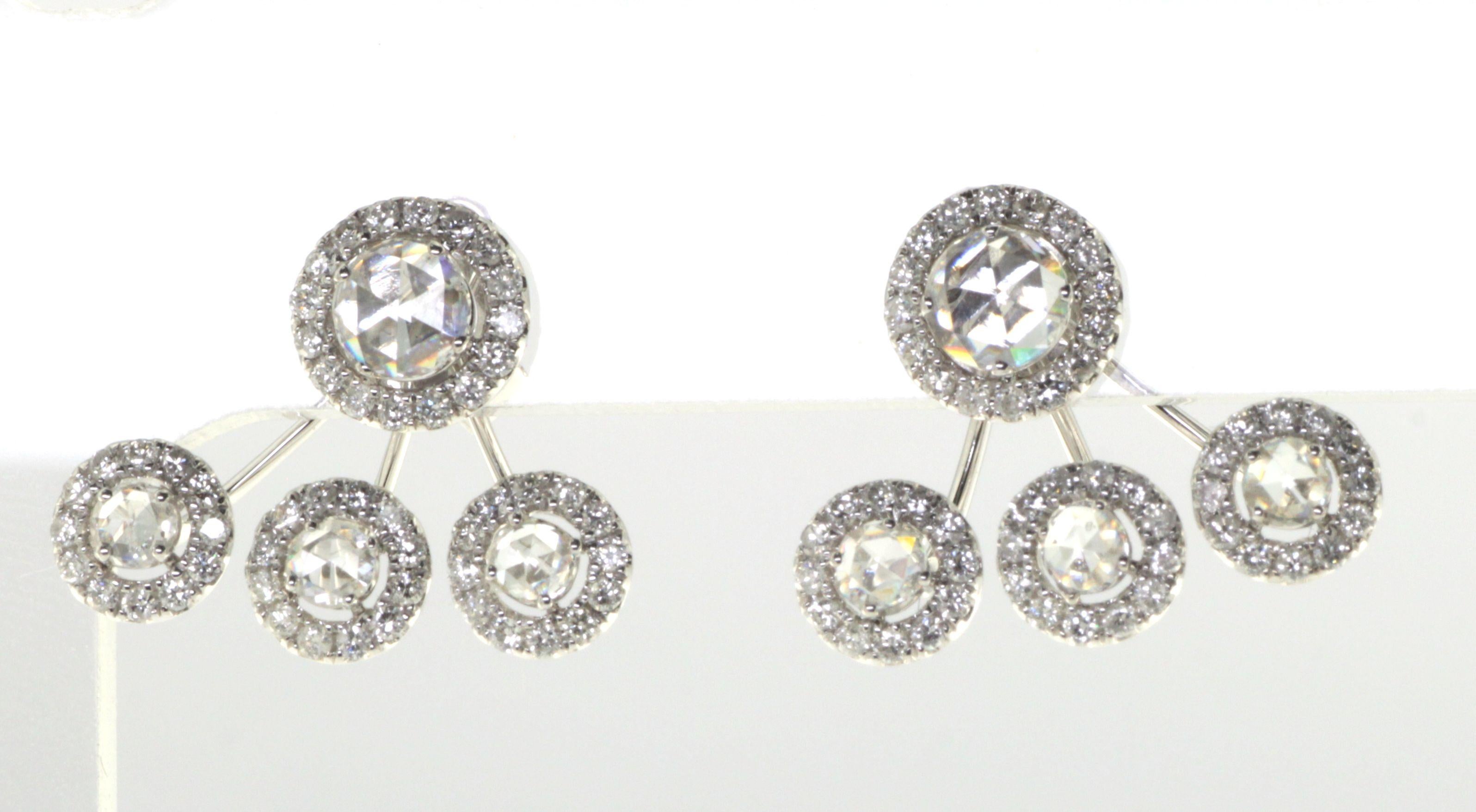 Boucles d'oreilles en or blanc 18 carats avec diamant taille rose de 1.61ct SI/HI en vente 1