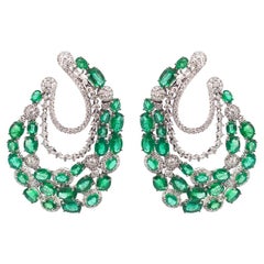 16.1 Carats Emerald Diamond 18k Gold Cluster Statement Earrings