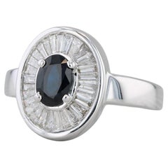 Anello aureolato con diamante e zaffiro blu da 1,61 ctw in oro bianco 14k, misura 7 di fidanzamento