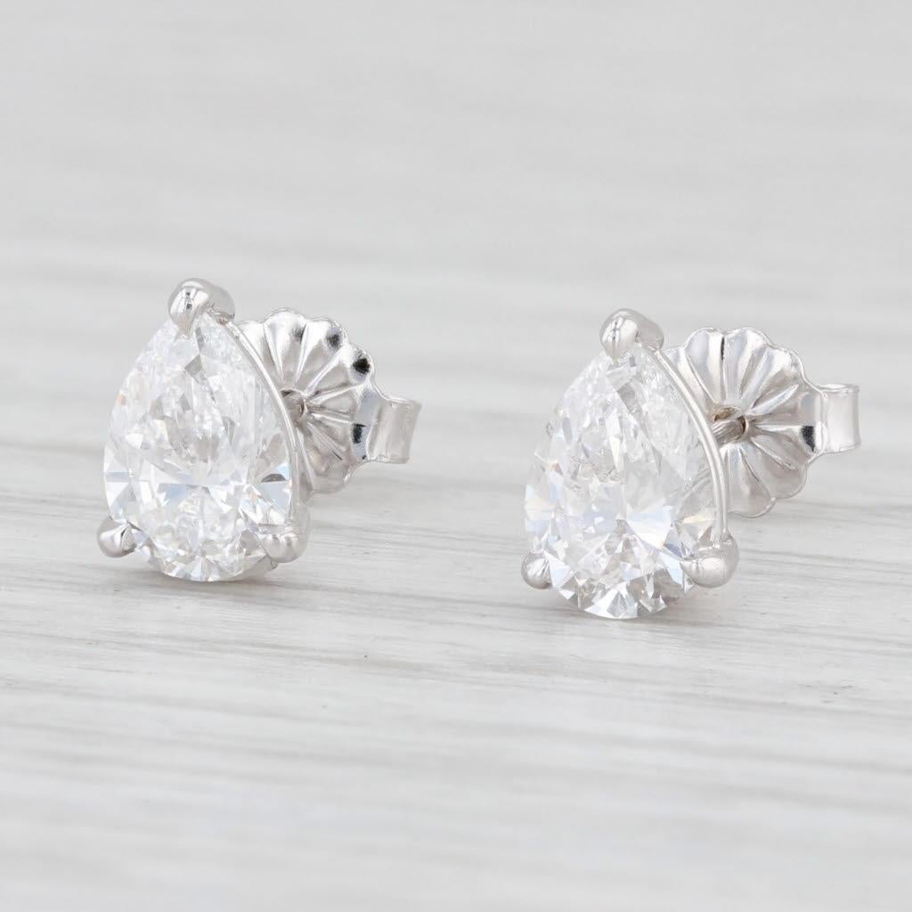 1.61ctw VS1 D E Diamond Pear Solitaire Stud Earrings 14k White Gold GIA In Good Condition For Sale In McLeansville, NC