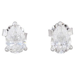 1.61ctw VS1 D E Diamond Pear Solitaire Stud Earrings 14k White Gold GIA