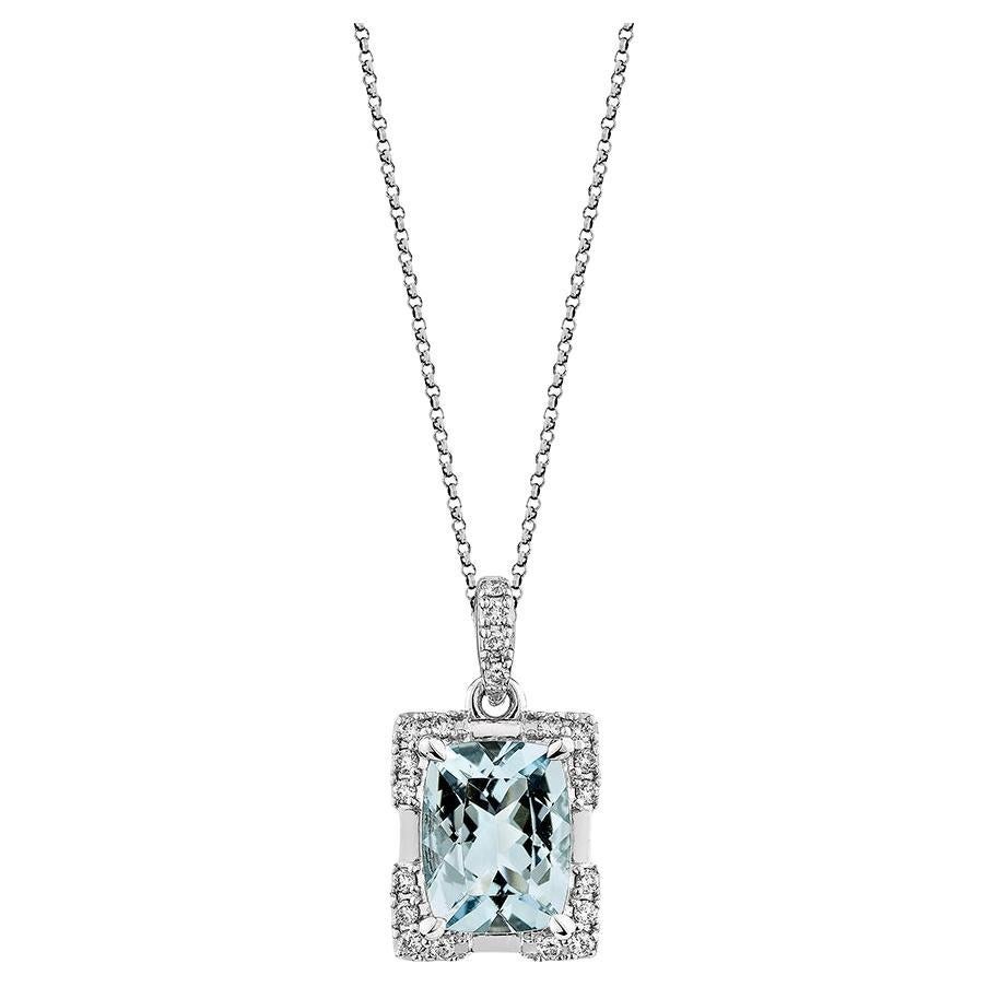 Pendentif aigue-marine de 1,62 carat en or blanc 18 carats avec diamant blanc.