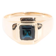 1,62 Karat australischer blauer Teal Saphir Vintage Herrenring 9 Karat Gelbgold