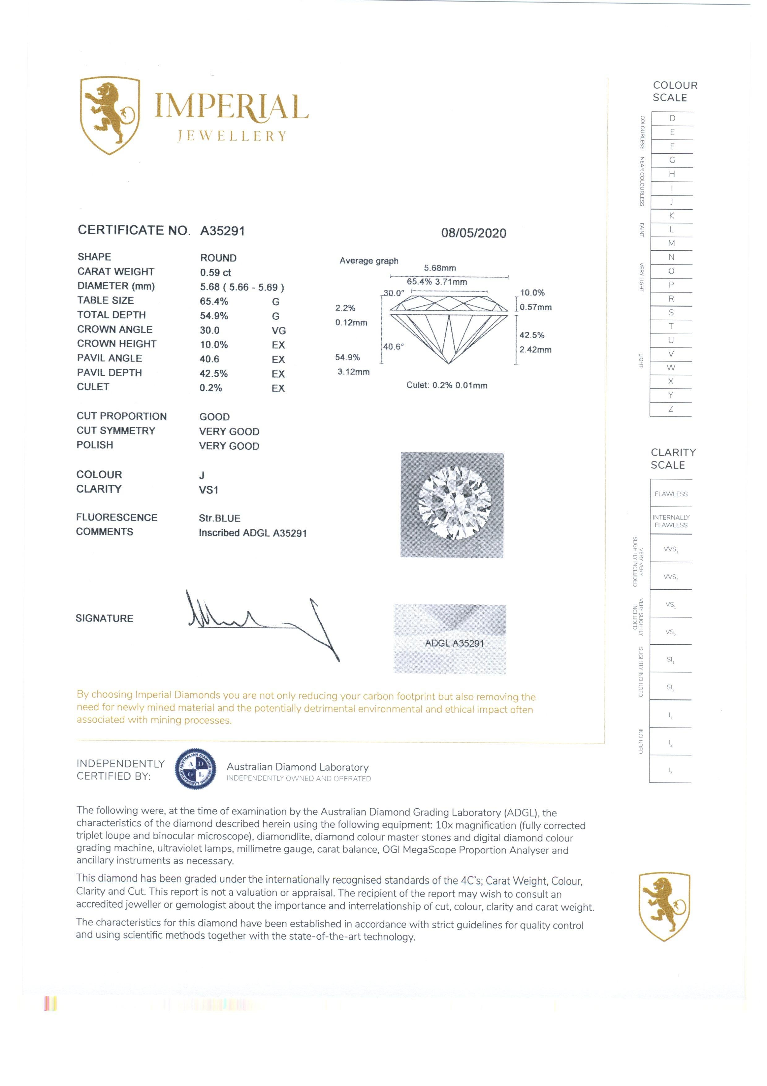 1.62 Carat Certified Round Brilliant Diamond 18 Carat White Gold Ring 8