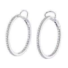 1.62 Carat Diamond Pave Set Hoop Earrings 18 Karat White Gold