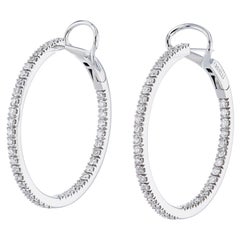 1.62 Carat Diamond Pave Set Hoop Earrings 18 Karat White Gold