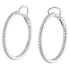 1.62 Carat Diamond Pave Set Hoop Earrings 18 Karat White Gold 