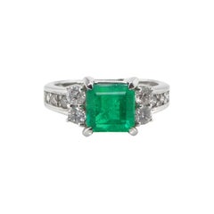 1.62 Carat Emerald and Diamond Engagement Ring Set in Platinum
