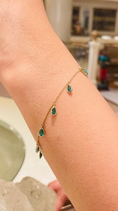 VR Jewels Pulsera de cadena con dije de esmeralda pera en oro amarillo macizo de 18 quilates