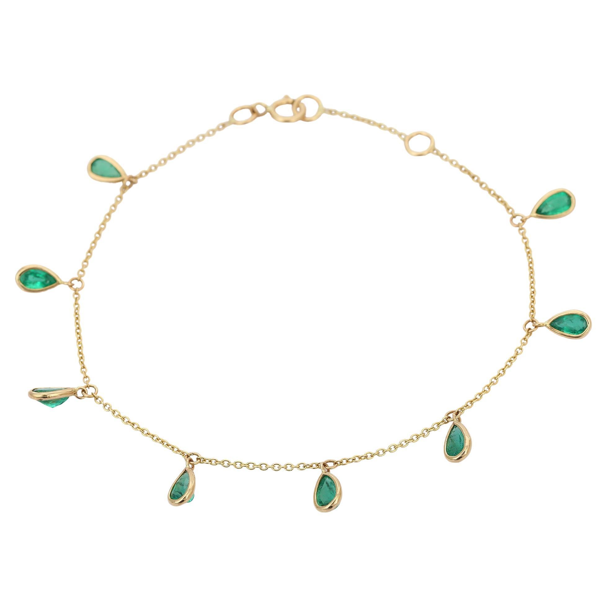 1.62 Carat Emerald Chain Bracelet in 18K Yellow Gold
