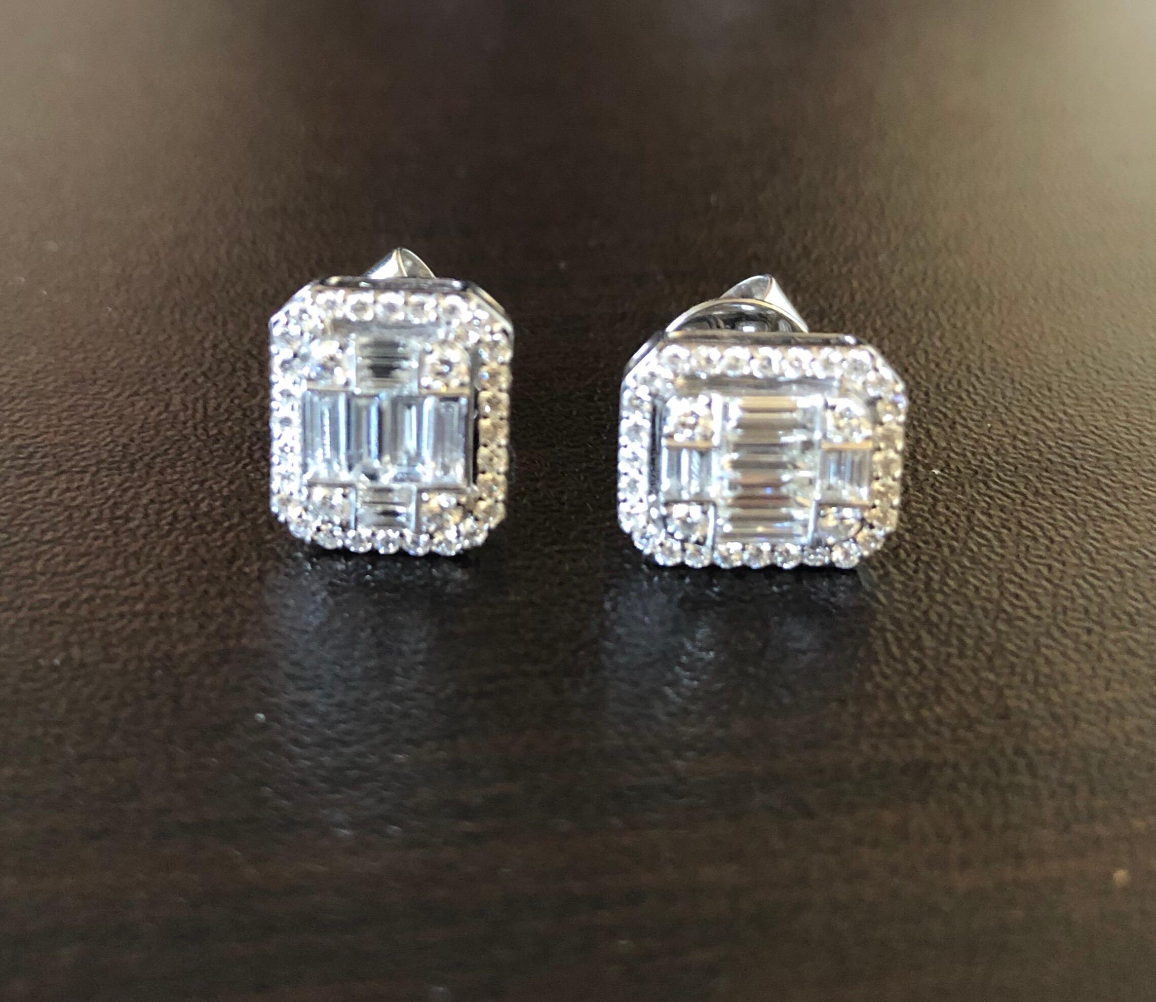 Modern 1.62 Carat Emerald Cut Earrings with Halo For Sale