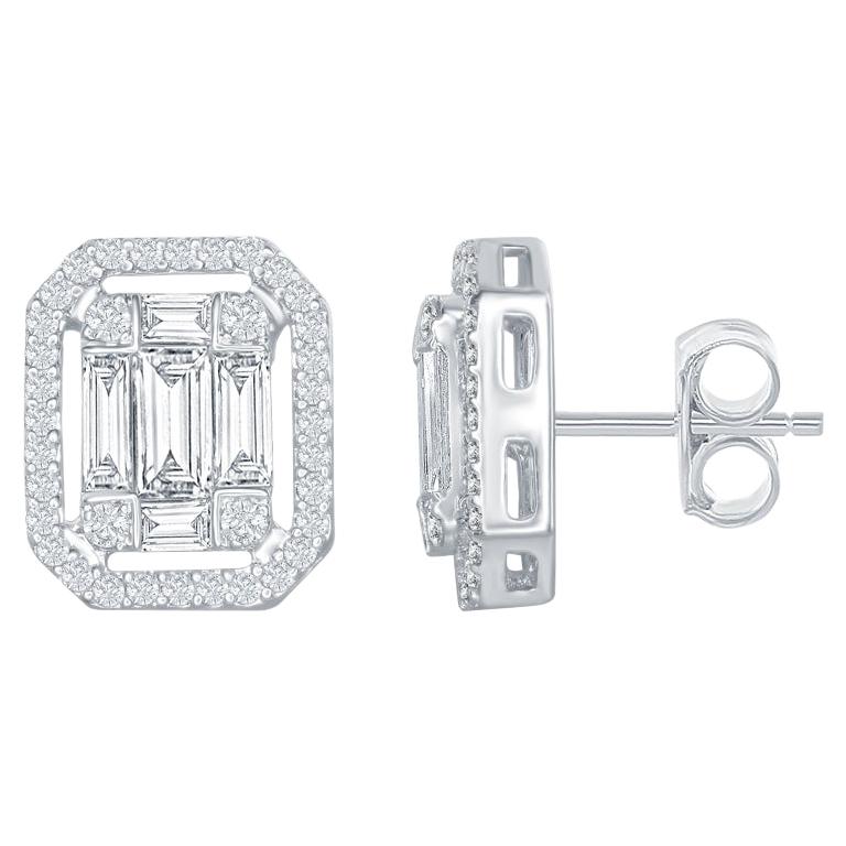 1.62 Carat Emerald Cut Earrings with Halo For Sale