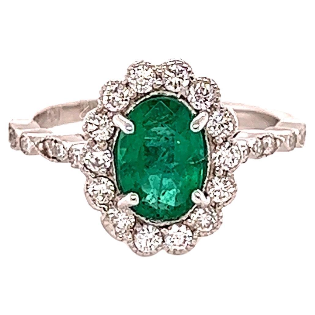 1.62 Carat Emerald Diamond White Gold Engagement Ring For Sale