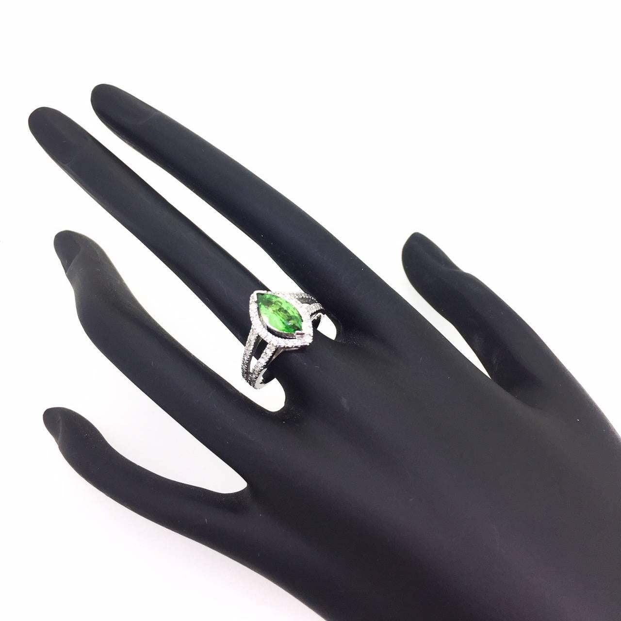 1.62 Carat Marquise Cut Tsavorite Diamond 14 Karat White Gold Engagement Ring In New Condition In Los Angeles, CA