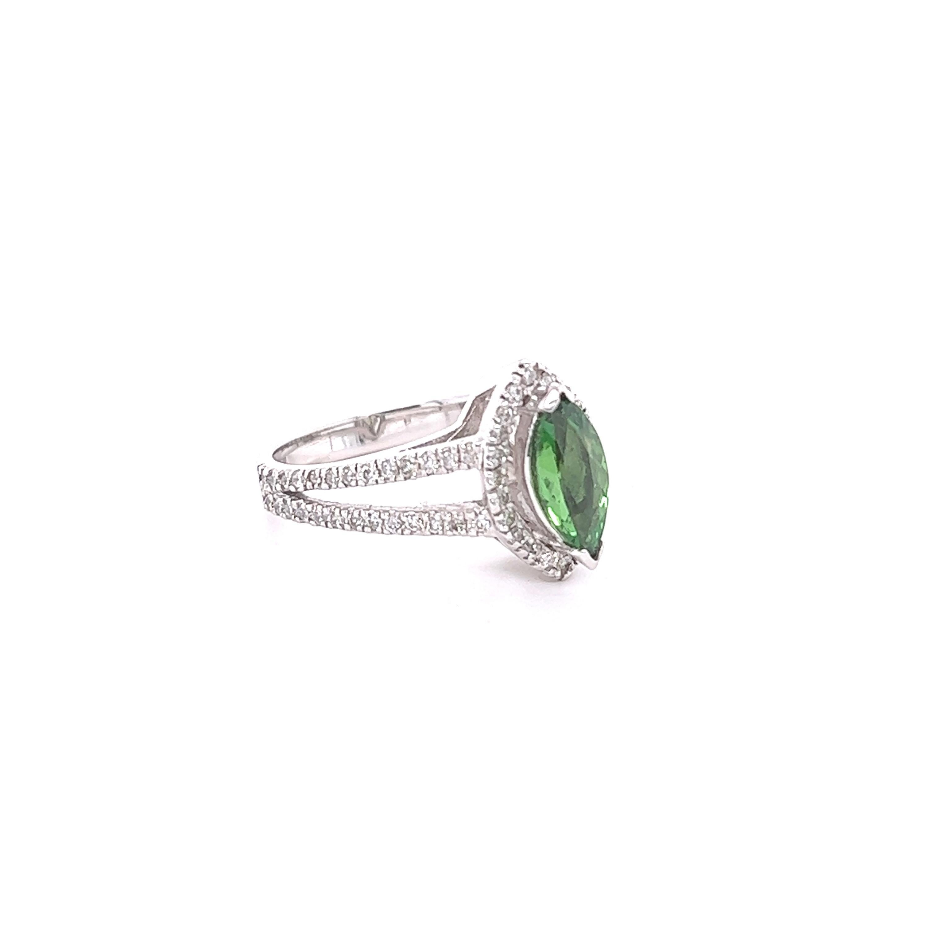 1.62 Carat Marquise Cut Tsavorite Diamond White Gold Engagement Ring In New Condition For Sale In Los Angeles, CA