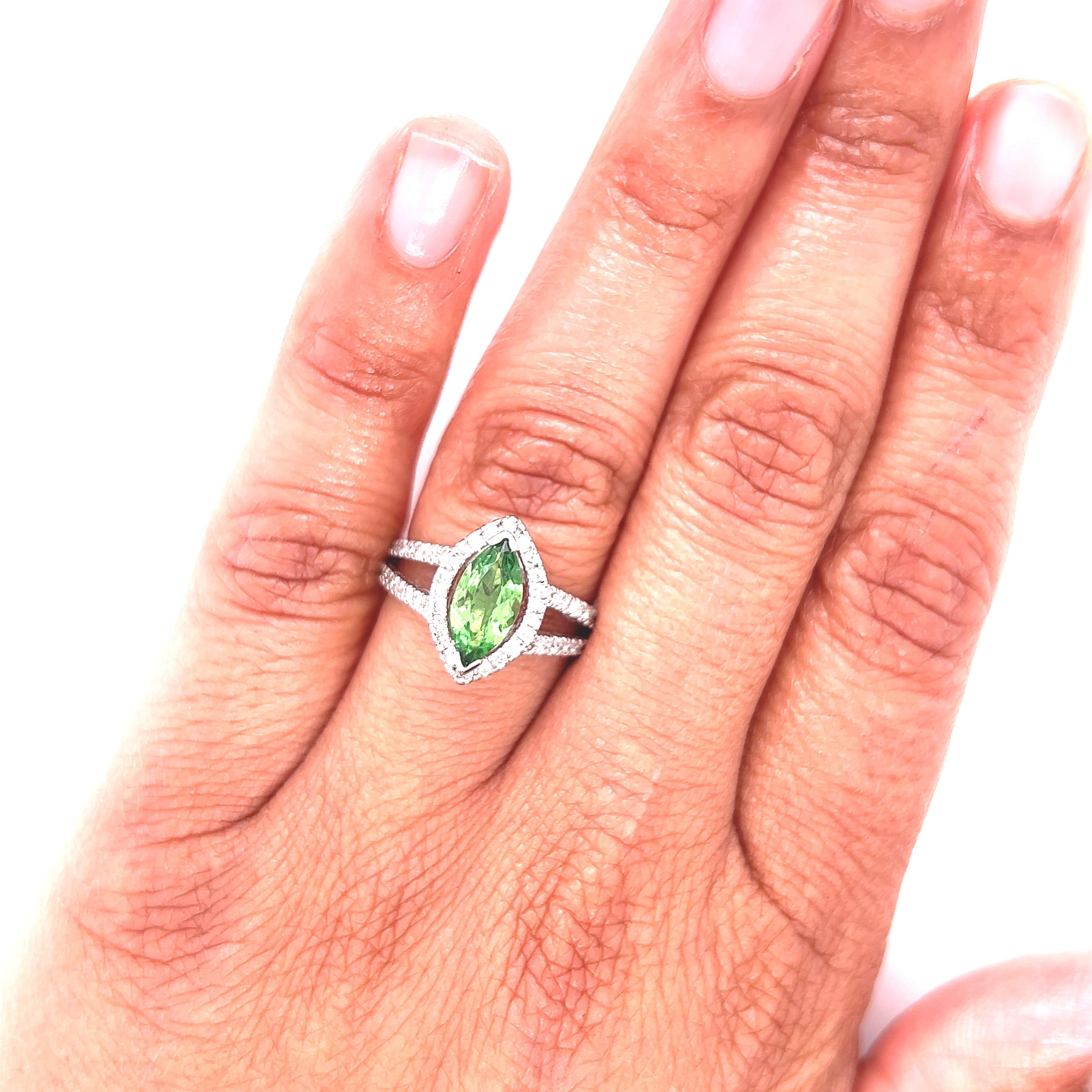 1.62 Carat Marquise Cut Tsavorite Diamond White Gold Engagement Ring For Sale 1