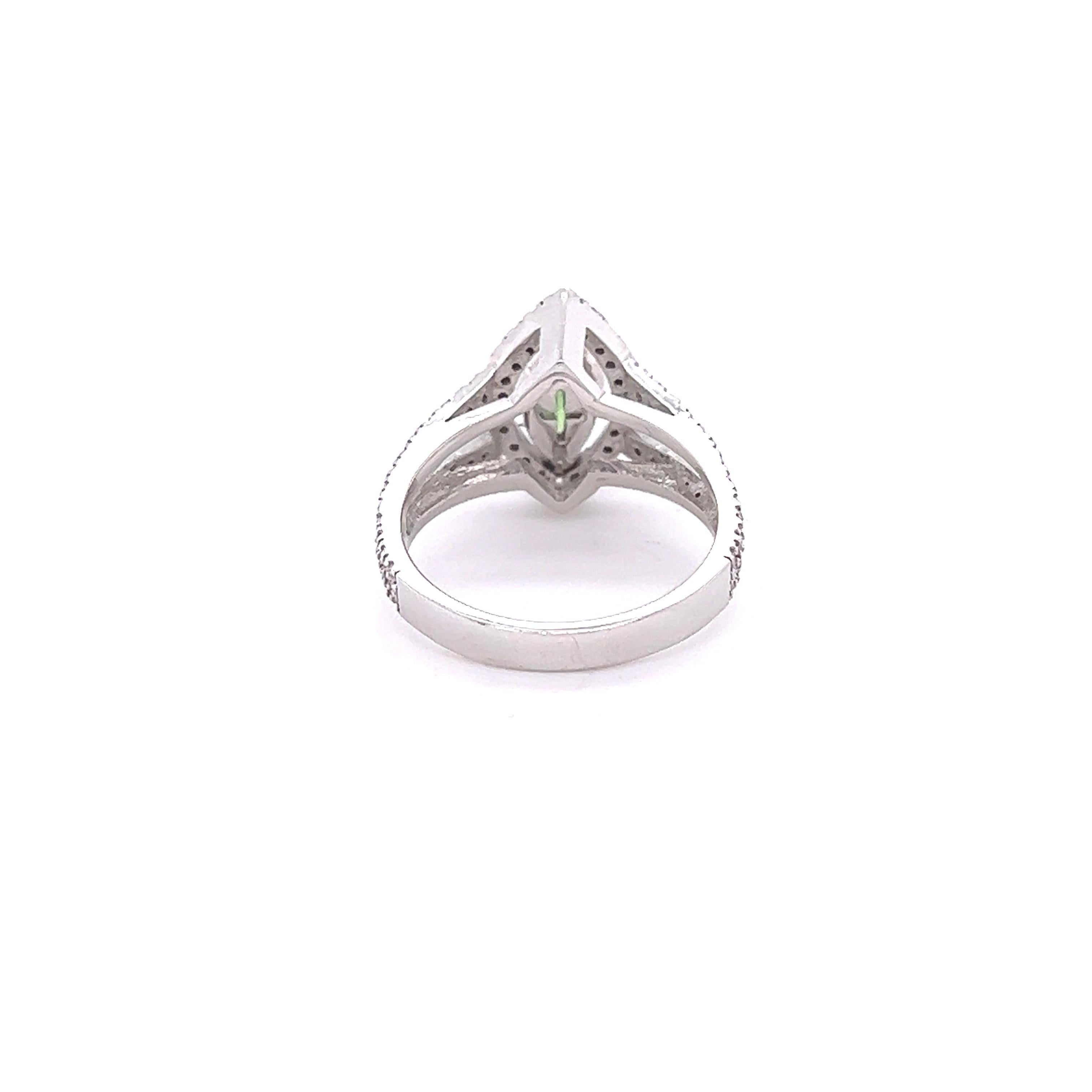 1.62 Carat Marquise Cut Tsavorite Diamond White Gold Engagement Ring For Sale 2