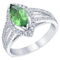 1.62 Carat Marquise Cut Tsavorite Diamond White Gold Engagement Ring