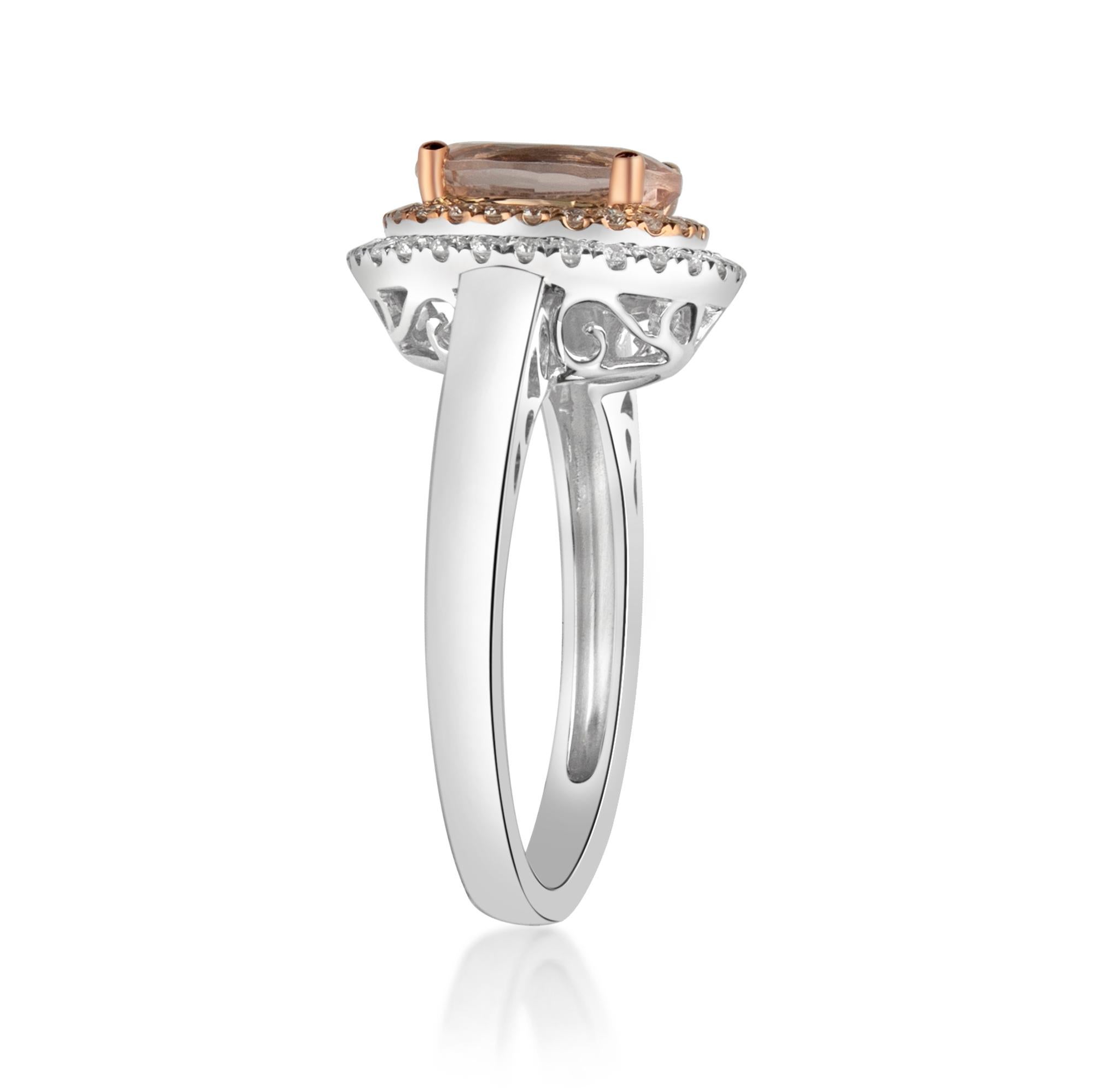 Stunning, timeless and classy eternity Unique Ring. Decorate yourself in luxury with this Gin & Grace Ring. The 14k Two Tone Gold jewelry boasts Oval-Cut Prong Setting Genuine Morganite (1 pcs) 1.62 Carat, along with Natural Round cut white Diamond