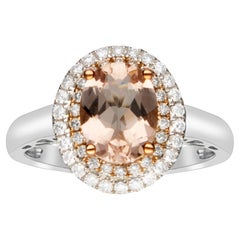 1.62 Carat Morganite Oval Cut Diamond accents 14K Two Tone Gold Bridal Ring.