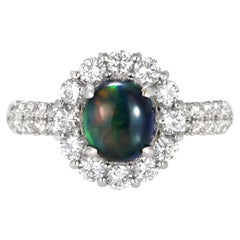 1.62 Carat Natural Australian Black Opal and Diamond Ring Made in Platinum