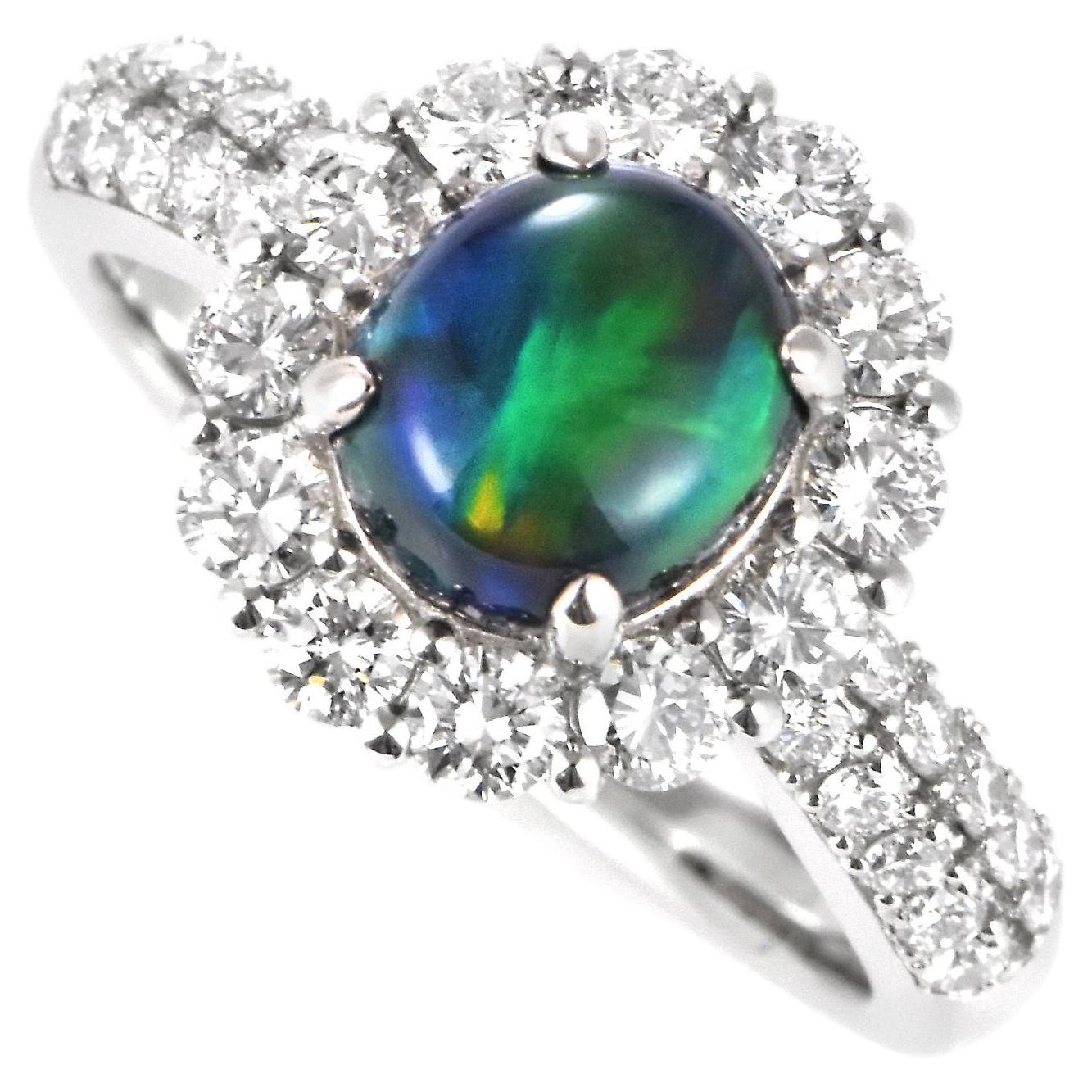1.62 Carat Natural Australian Black Opal and Diamond Ring Made in Platinum