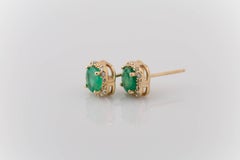 1.62 Carat Natural Brazilian Emerald Diamond Halo Stud Earrings