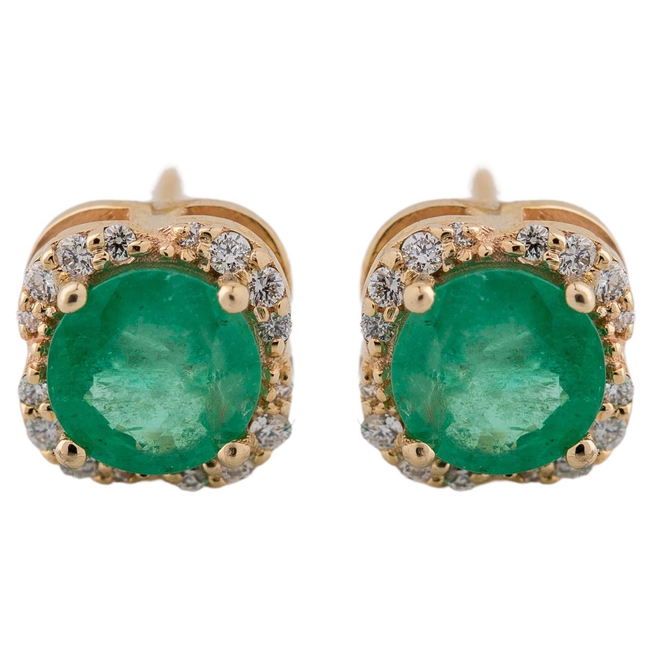 1.62 Carat Natural Brazilian Emerald Diamond Halo Stud Earrings For Sale
