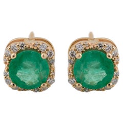 1.62 Carat Natural Brazilian Emerald Diamond Halo Stud Earrings