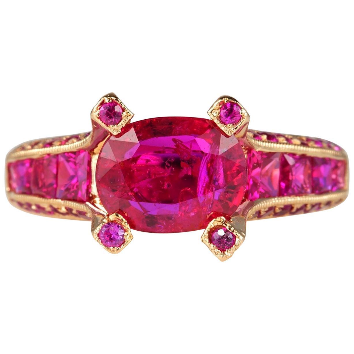 1.62 Carat Natural No Heat Ruby Plus 1.95 Carat Rare Solitaire Ring For Sale