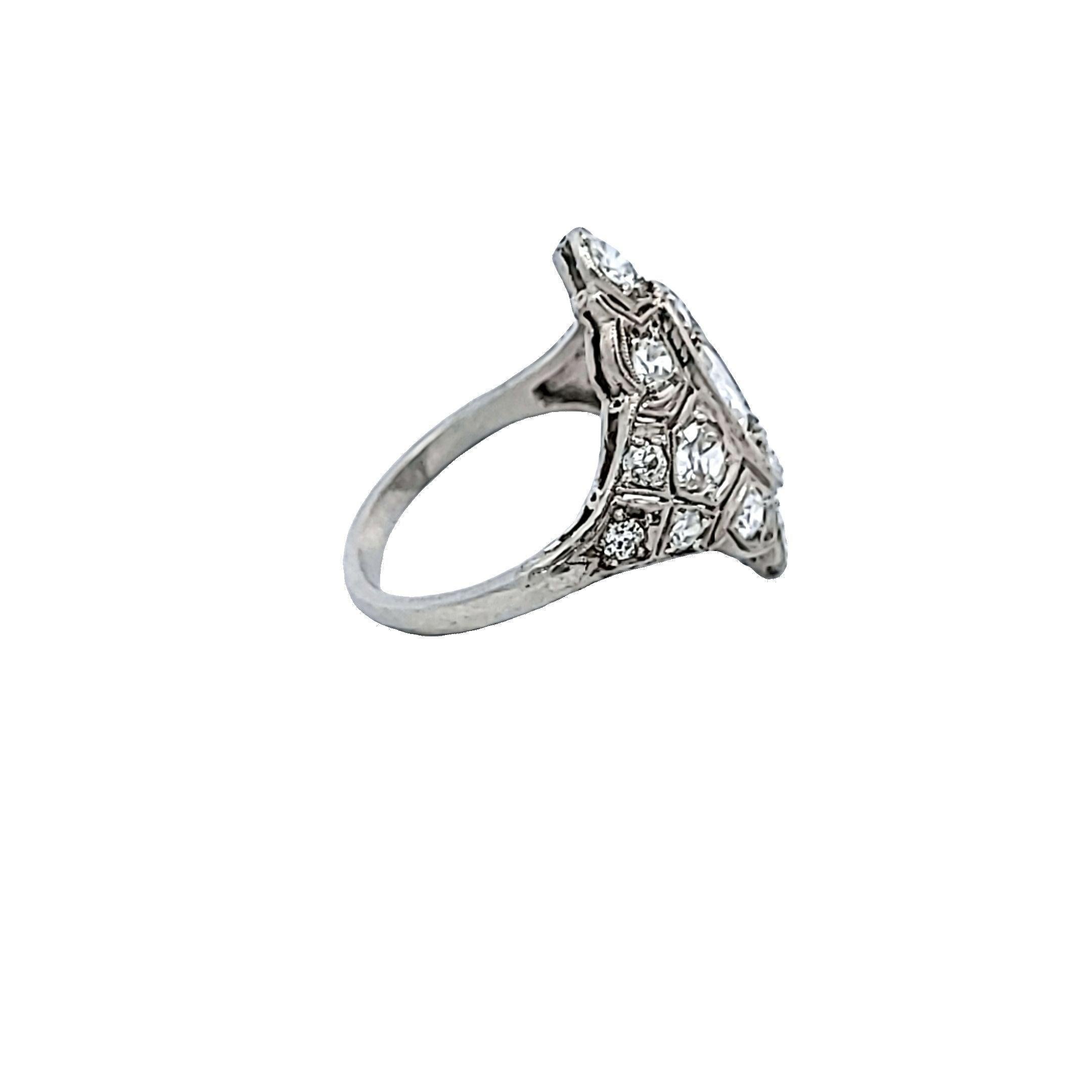 Bague Art déco avec diamant taille européenne ancienne J I1 de 1,62 carat Bon état - En vente à New York, NY