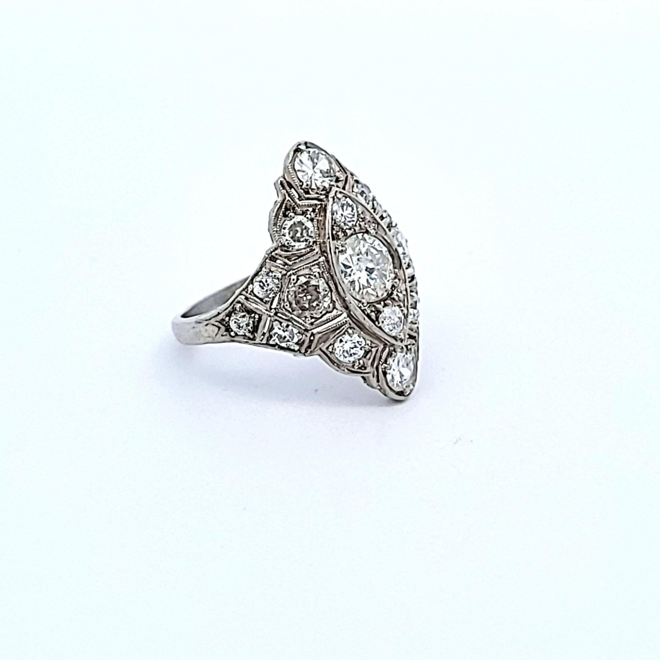 Bague Art déco avec diamant taille européenne ancienne J I1 de 1,62 carat Pour femmes en vente