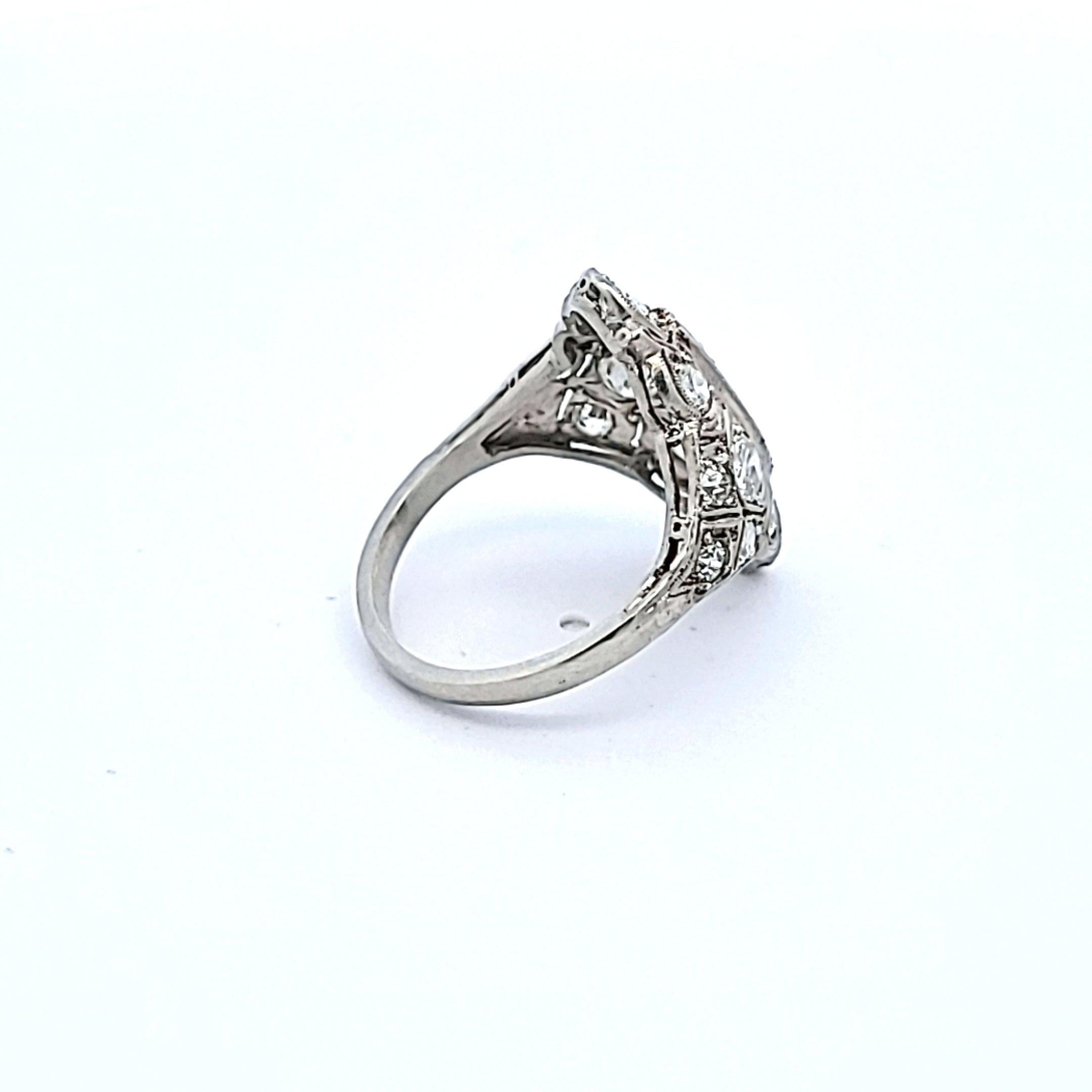 Bague Art déco avec diamant taille européenne ancienne J I1 de 1,62 carat en vente 1
