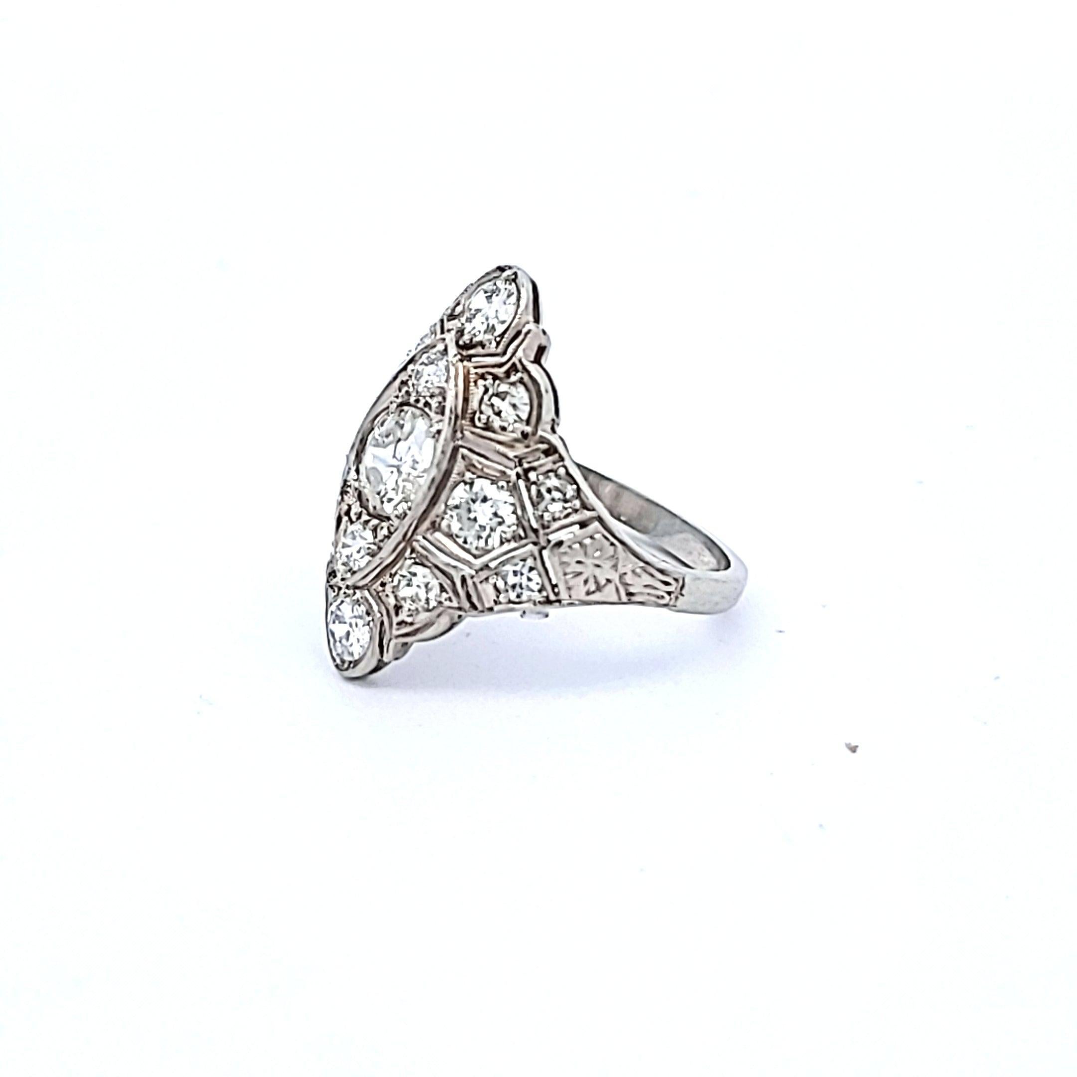 Bague Art déco avec diamant taille européenne ancienne J I1 de 1,62 carat en vente 2