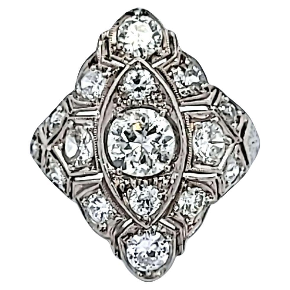 1.62 Carat Old European Cut J I1 Diamond Platinum Art Deco Ring