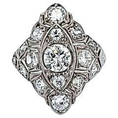 1.62 Carat Old European Cut J I1 Diamond Platinum Art Deco Ring