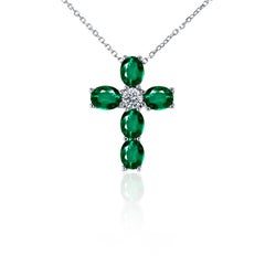1.62 Carat Oval Cut Emerald and Natural Diamond Cross Pendant in 18k ref2359